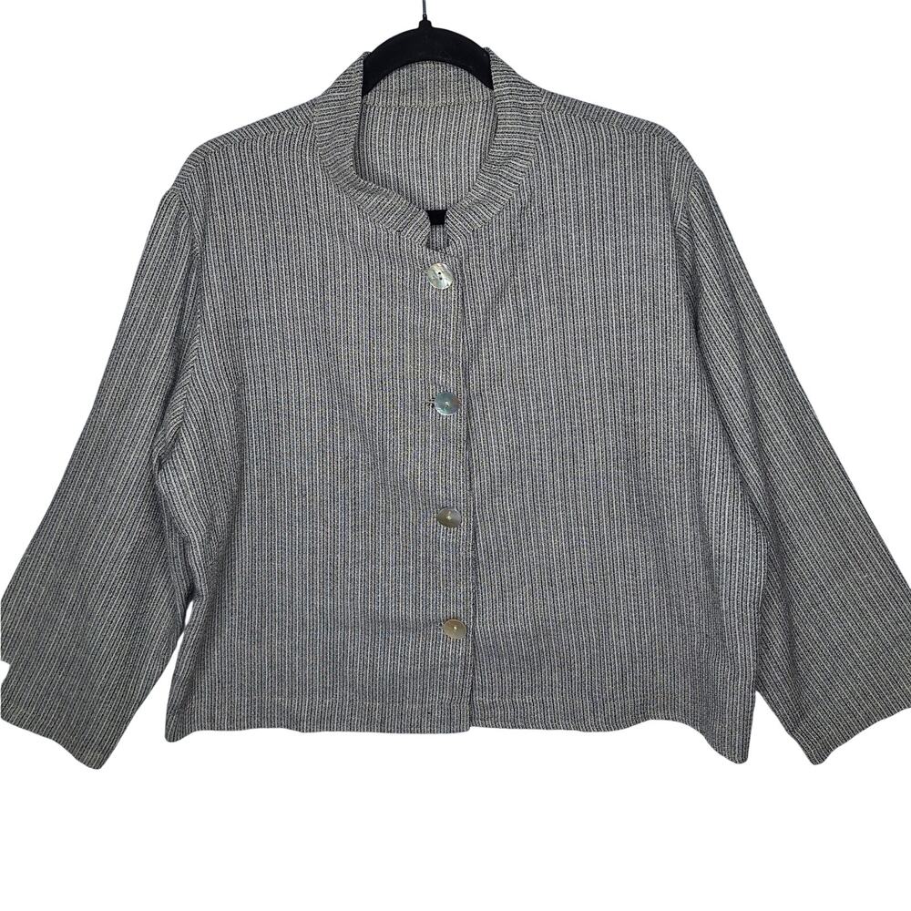 Heydari Boxy Jacket Striped Lagenlook Minimalist Notch Collar Linen? Textured